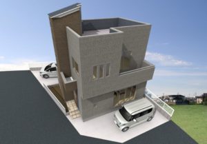 【屋上庭園のある家・外観パース】 【屋上庭園のある家・外観パース】